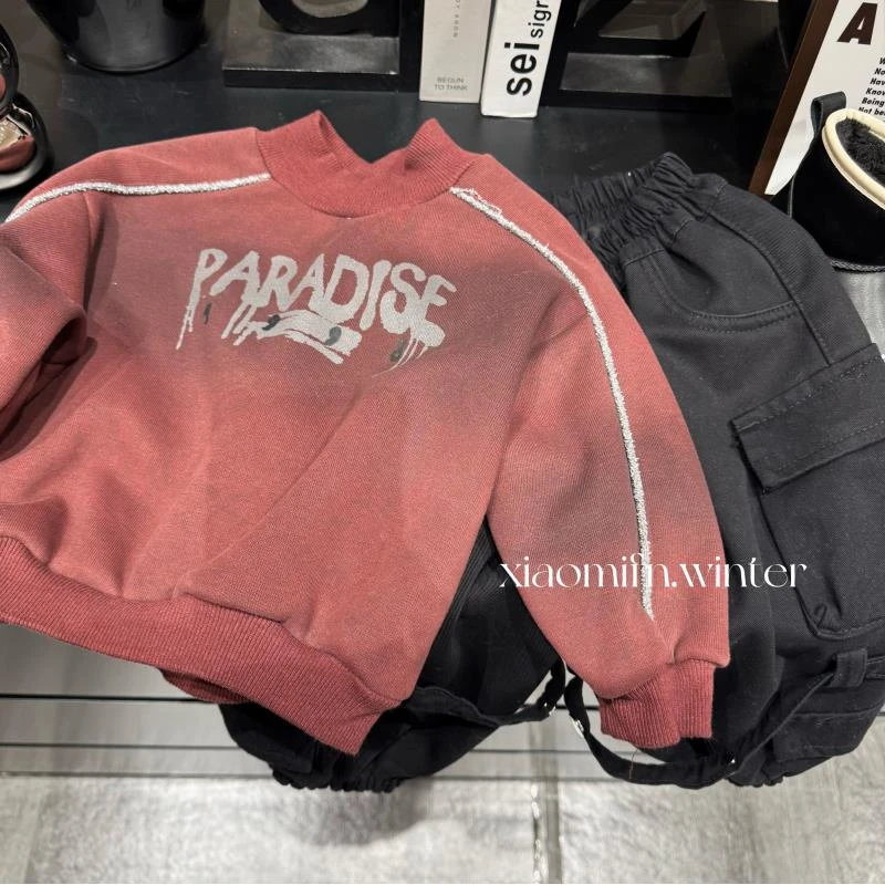 现货〃韩版男童2024秋新款重工印花圆领洋气儿童时尚卫衣童装8632