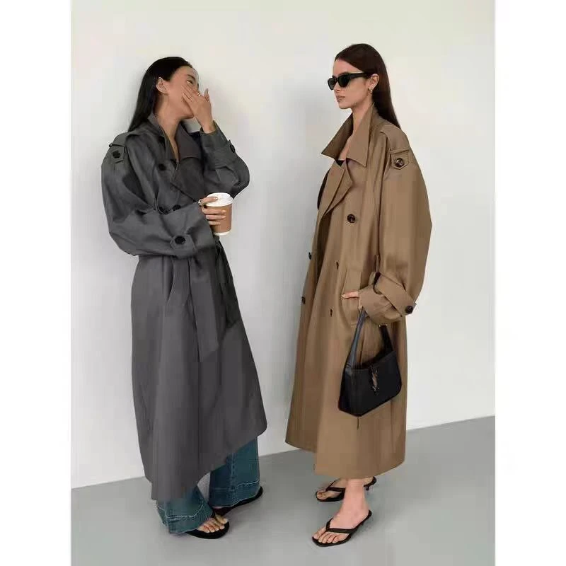 DY风衣外套女中长款2025秋季韩系新款英伦风高级感宽松卡其色大衣