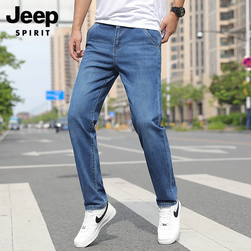 JEEP SPIRIT吉普专柜早春季新款高腰深裆宽松直筒弹力男士牛仔裤
