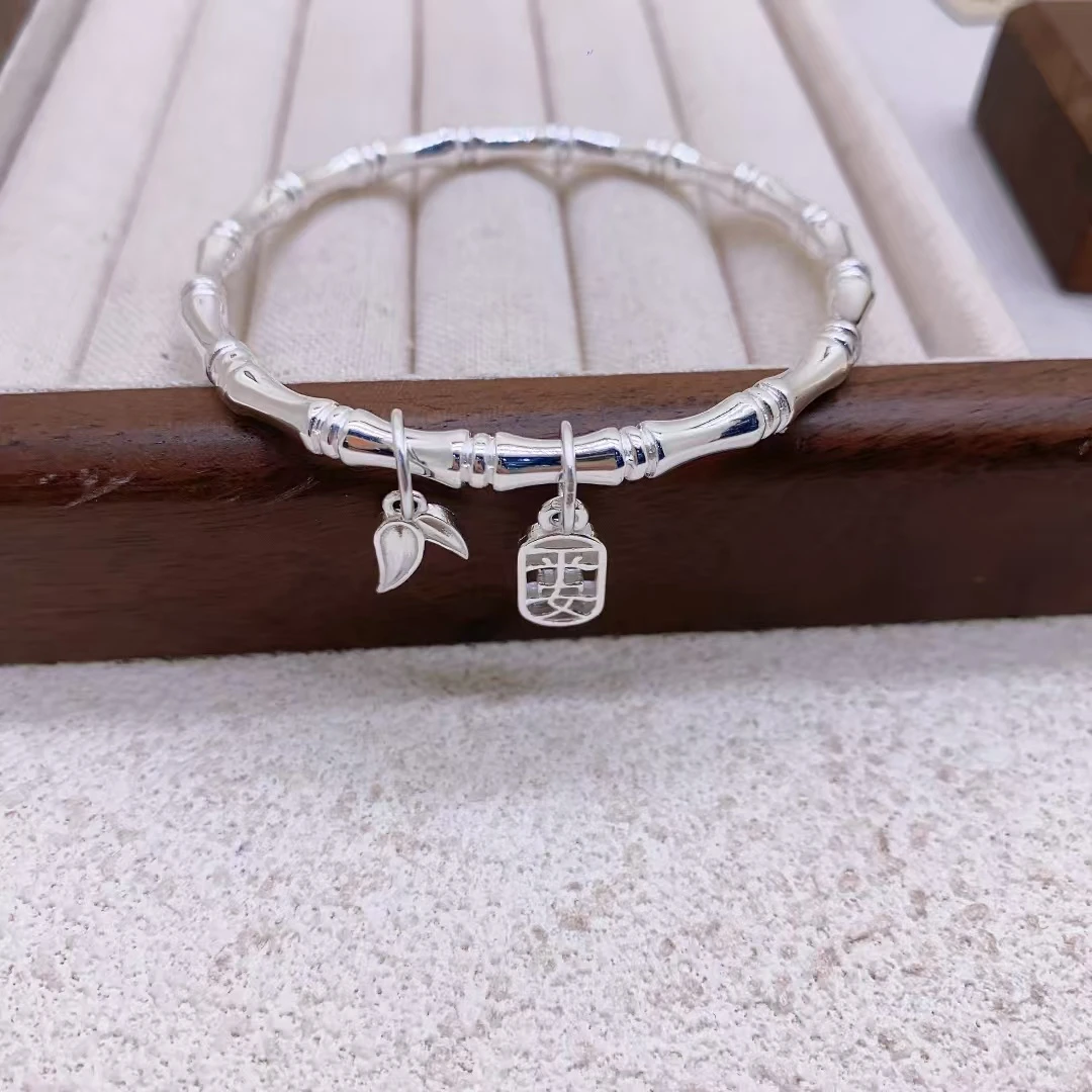 足银手镯 竹节闭口竹报平安闭口镯25克足银999.9