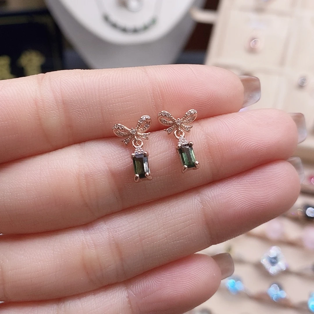 碧玺银S925镶嵌耳钉耳钉