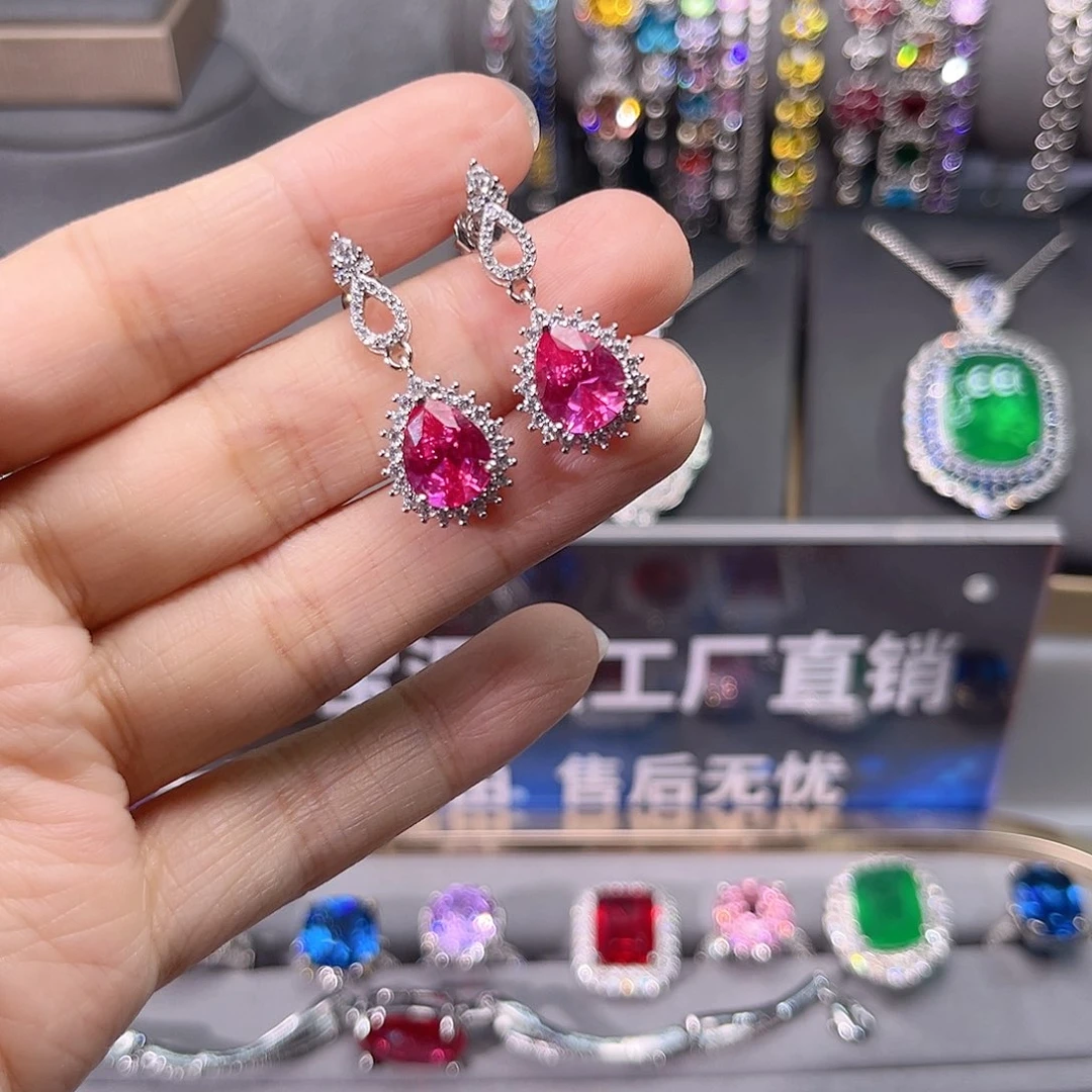 蓝宝石耳饰银S925镶嵌c z 50