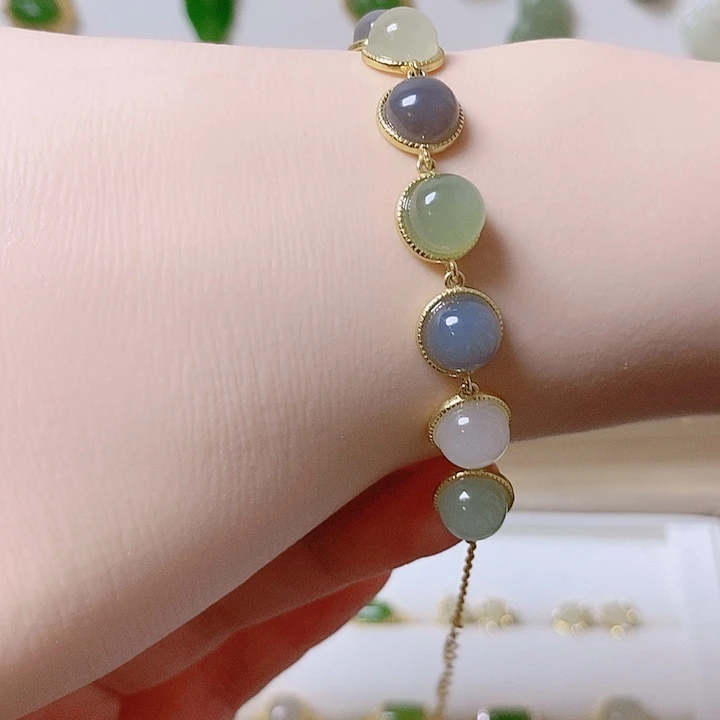 银S925镶嵌手链和田玉莫兰迪