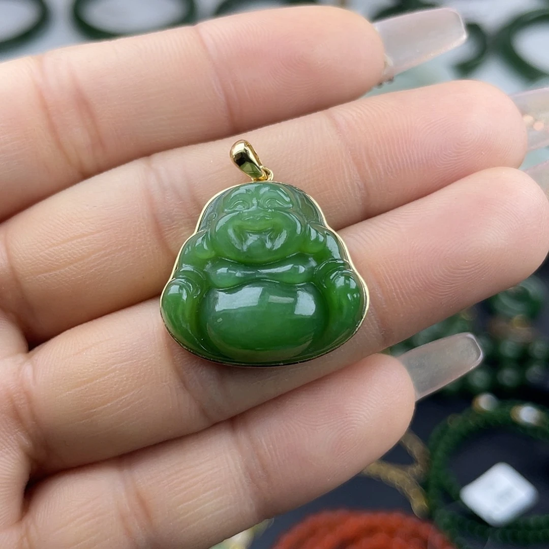 和田玉吊坠18K金镶嵌