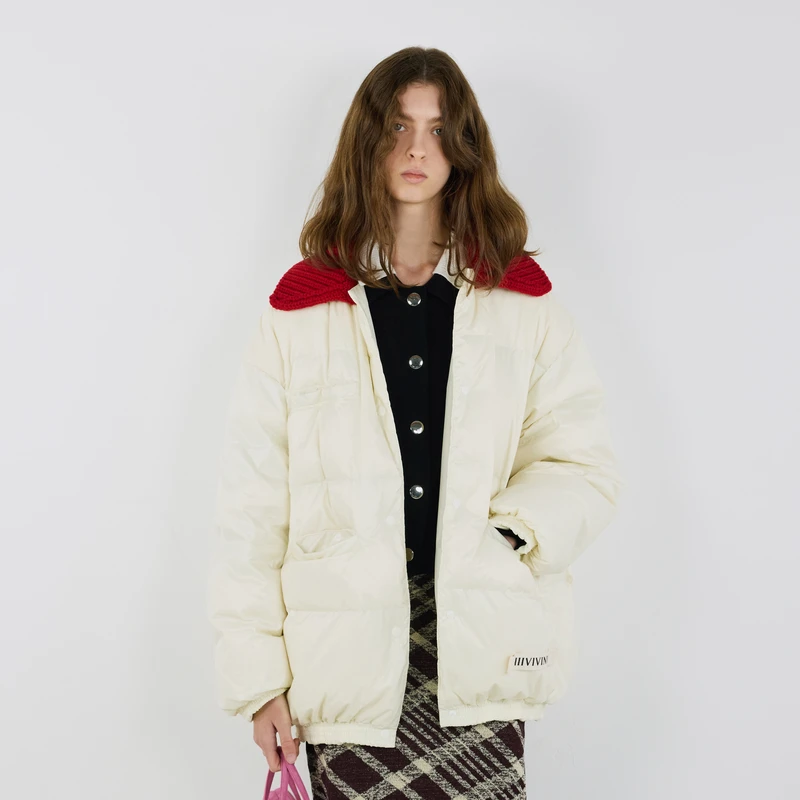 IIIVIVINIKO 2025AW"特别尼龙纱线"拆卸领鹅绒面包服M549107101C
