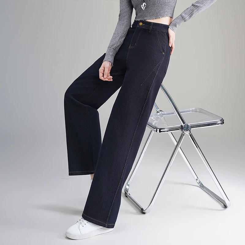 哥弟阿玛施正品直筒牛仔裤女2025秋季新款窄版阔腿宽高腰宽松裤子