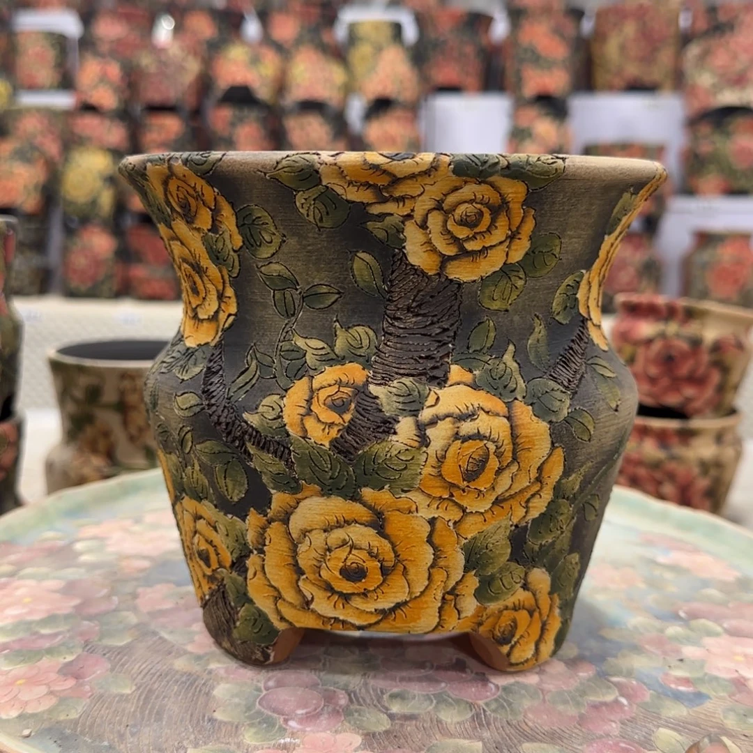 欣***宸紫砂花盆精品多肉手绘花盆