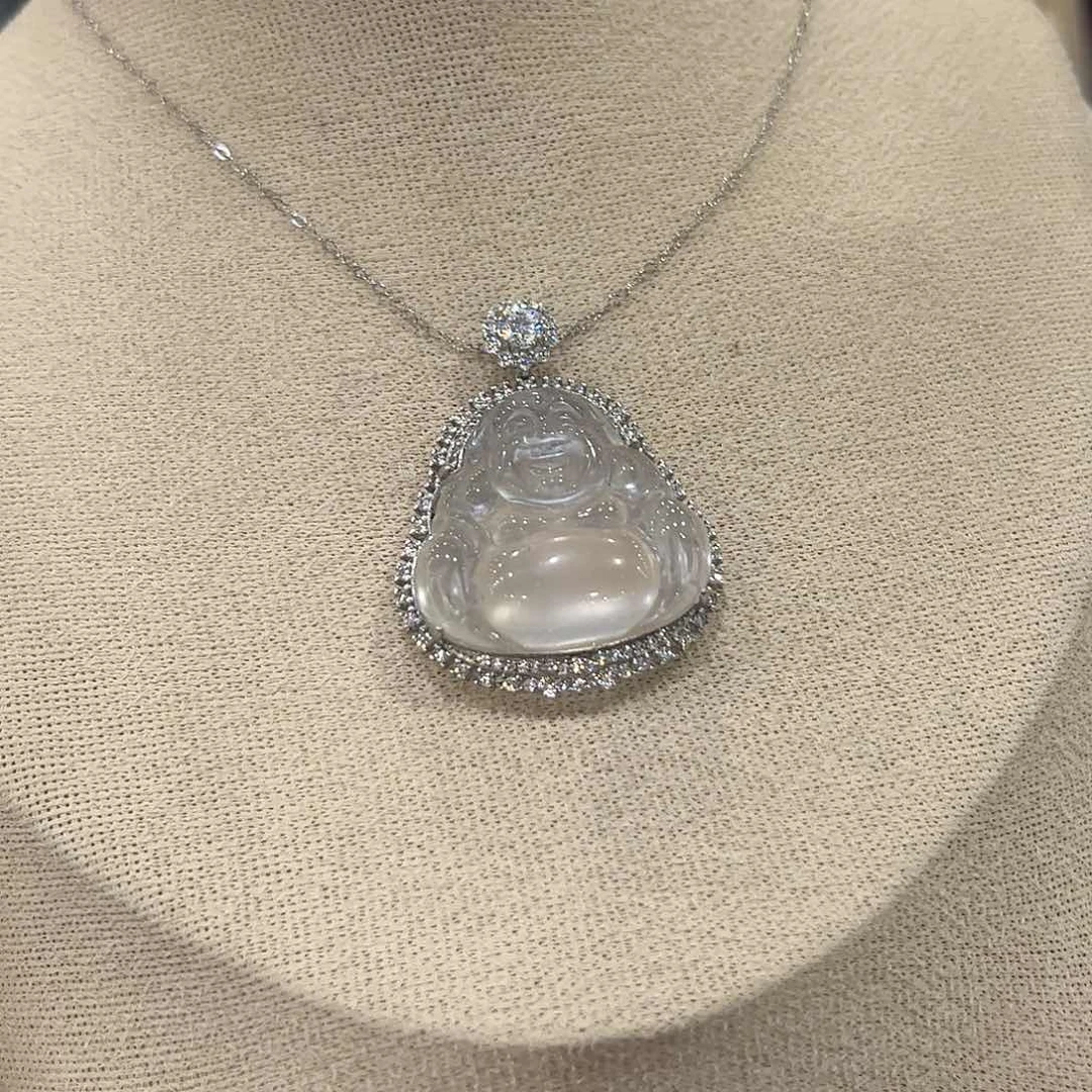 吉***进蛇纹石玉银S925镶嵌女款吊坠