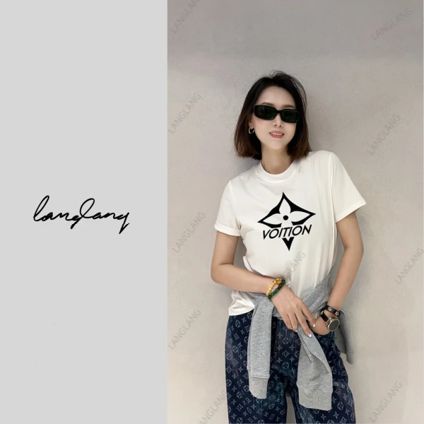LANGLANG 新款潮牌重磅短袖植绒圆领高端T恤GUEN6023