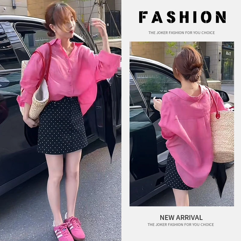 今年流行穿搭一整套2025新款时尚显瘦宽松衬衫百搭波点短裙两件套