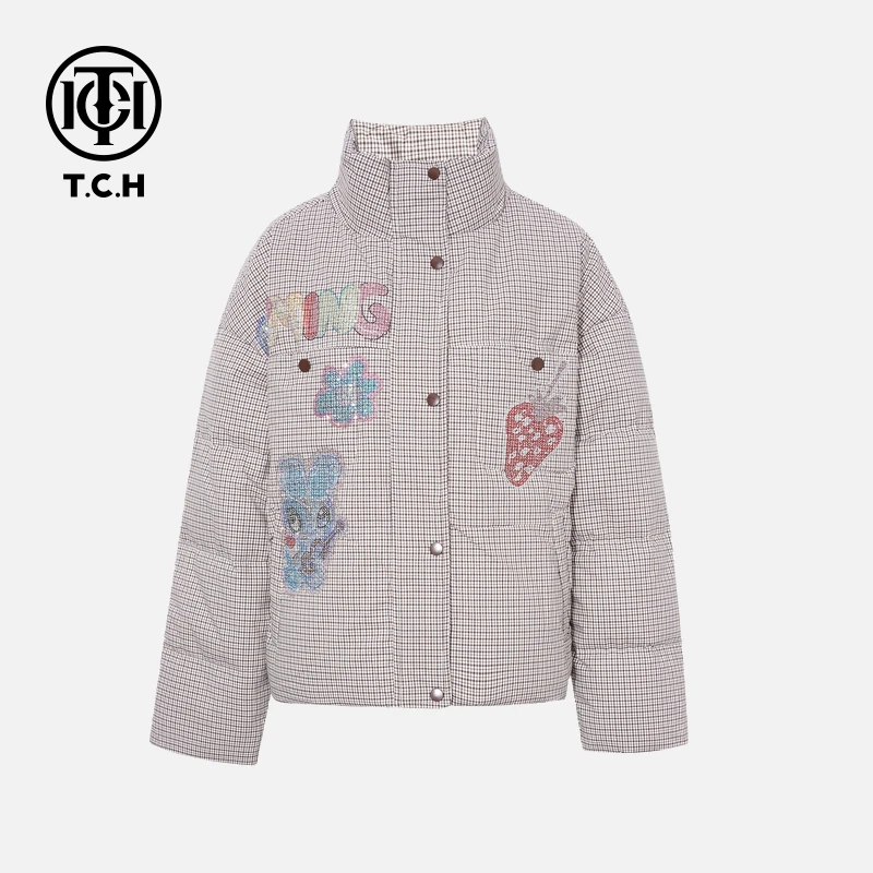 TCH【高含量绒子】冬款慵懒风时尚烫钻淑女休闲羽绒服T75D19E5003