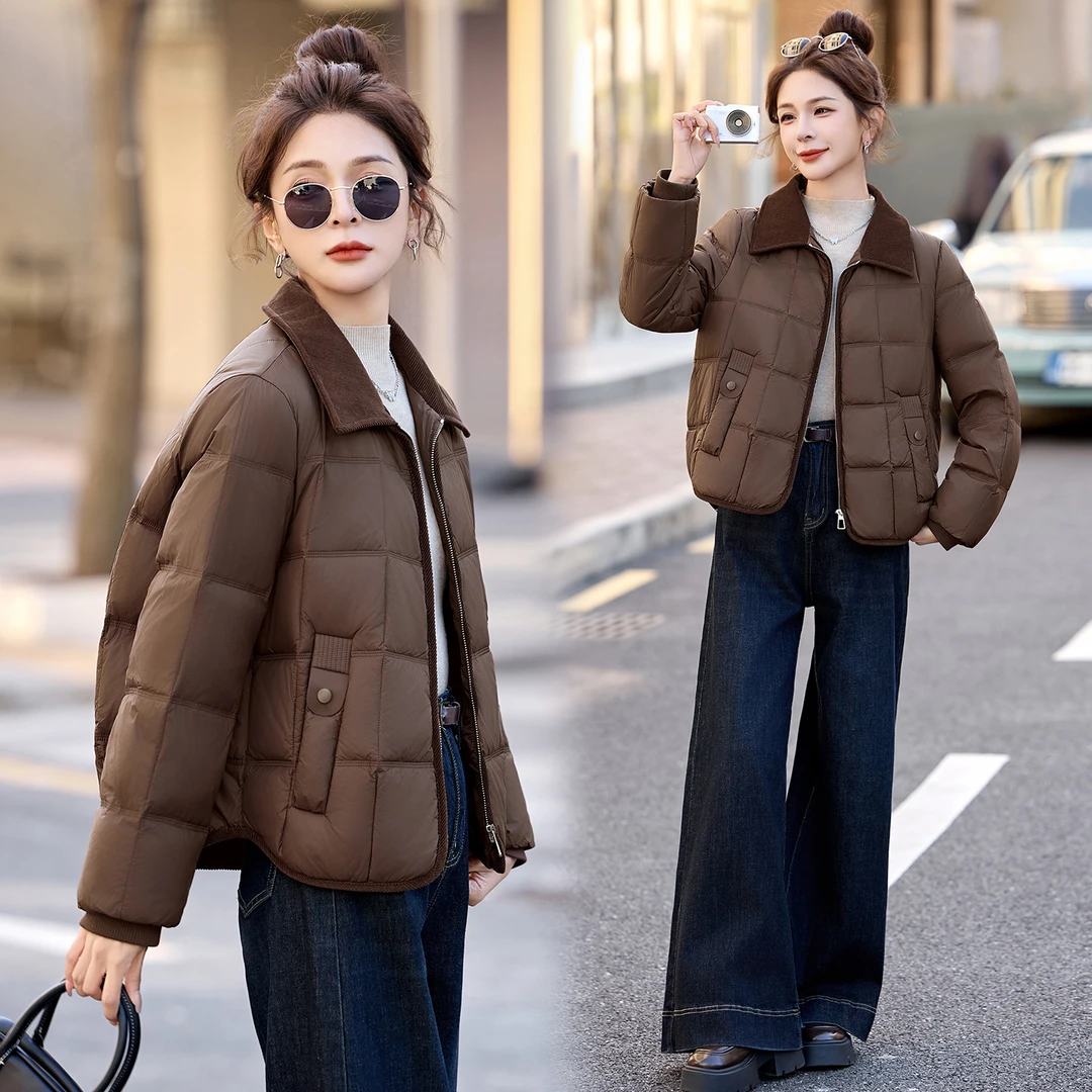 短款保暖翻领时尚白鸭绒羽绒服外套2025秋冬新款洋气女装气质百搭