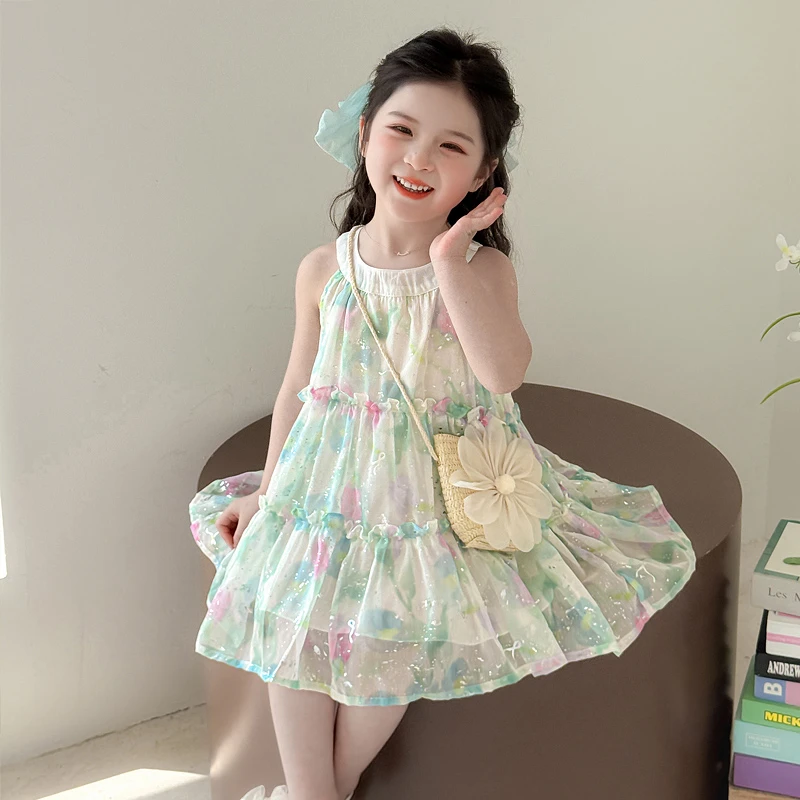 女童夏装连衣裙2025新款洋气宝宝碎花公主裙小女孩夏季挂脖背心裙