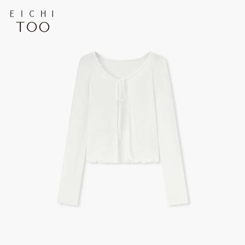 A爱居兔女装夏季新款木耳边袖口显瘦纸片人针织衫ETHYJ2Q003A