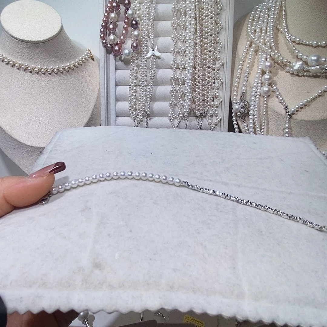 为***呢手绳淡水珍珠银S925镶嵌碎银子无暇手链