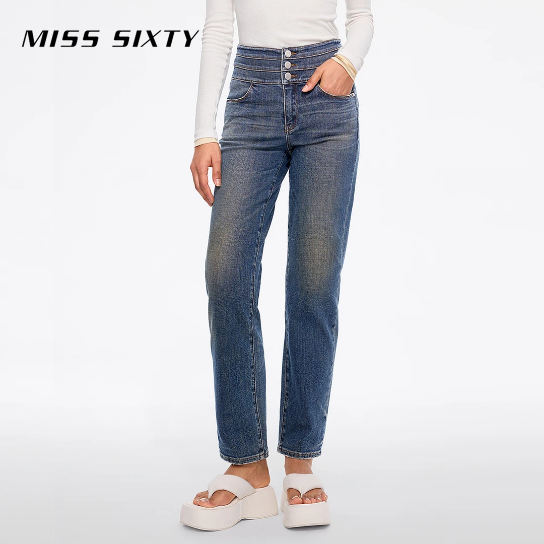 【进口牛仔面料】Miss Sixty25春新款牛仔裤女三环高腰欧若假日风