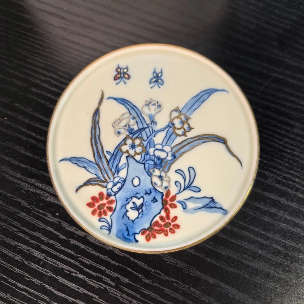 雨溪 描银兰花草盖置 0075