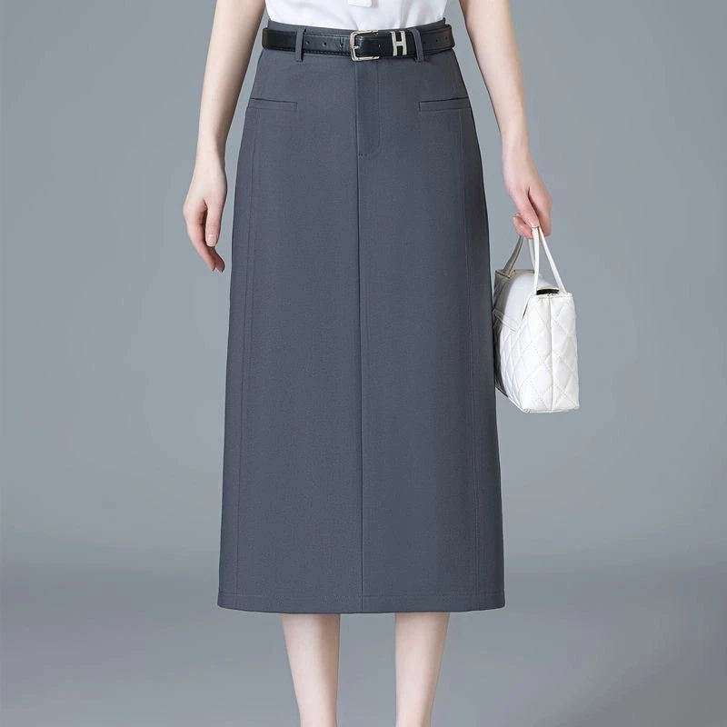 灰色西装A字半身裙女开叉2025夏季新款高腰显瘦一步裙直筒包臀裙