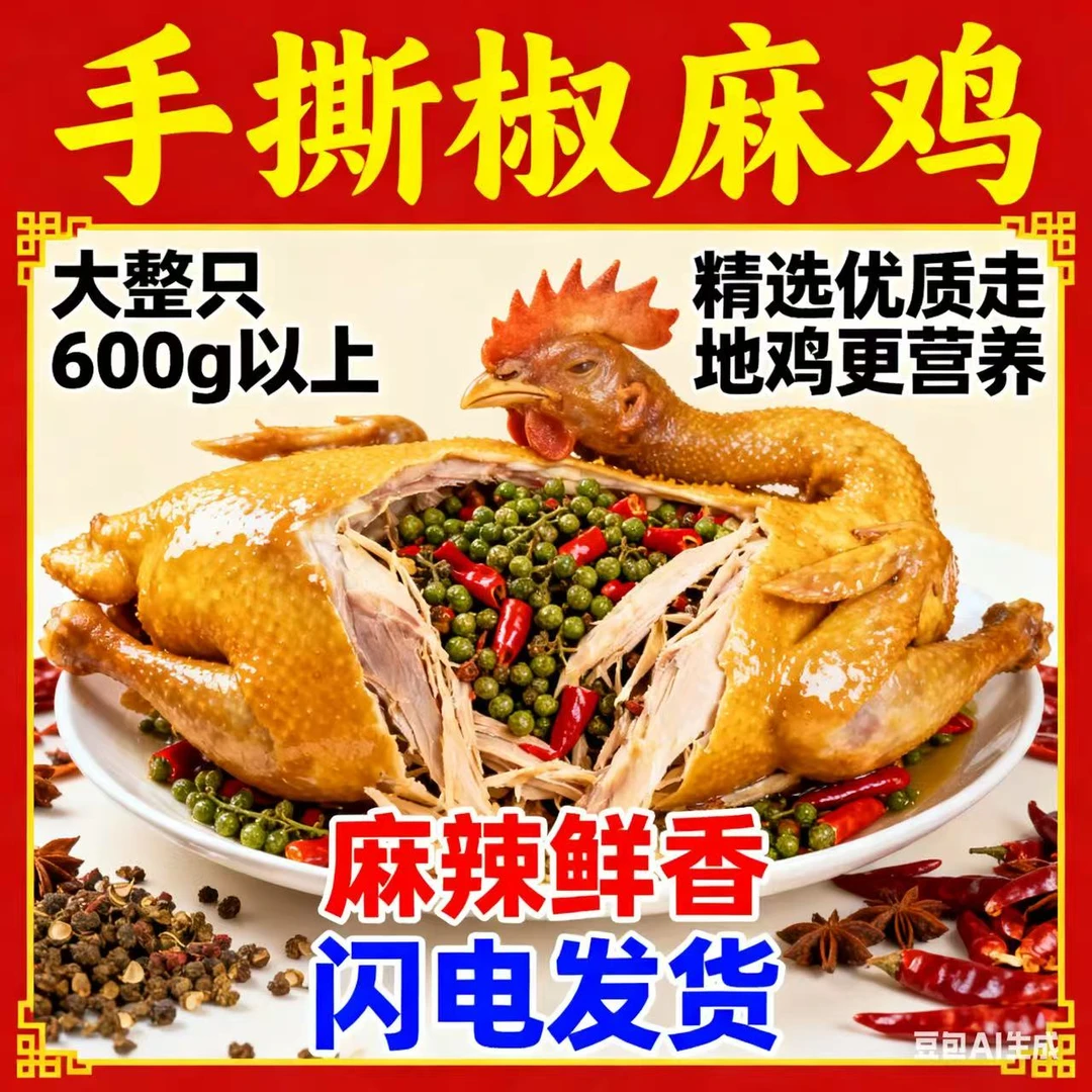 珍八巷正宗椒麻鸡600g整只真空熟食特产开袋即食撕走地鸡肉烧鸡