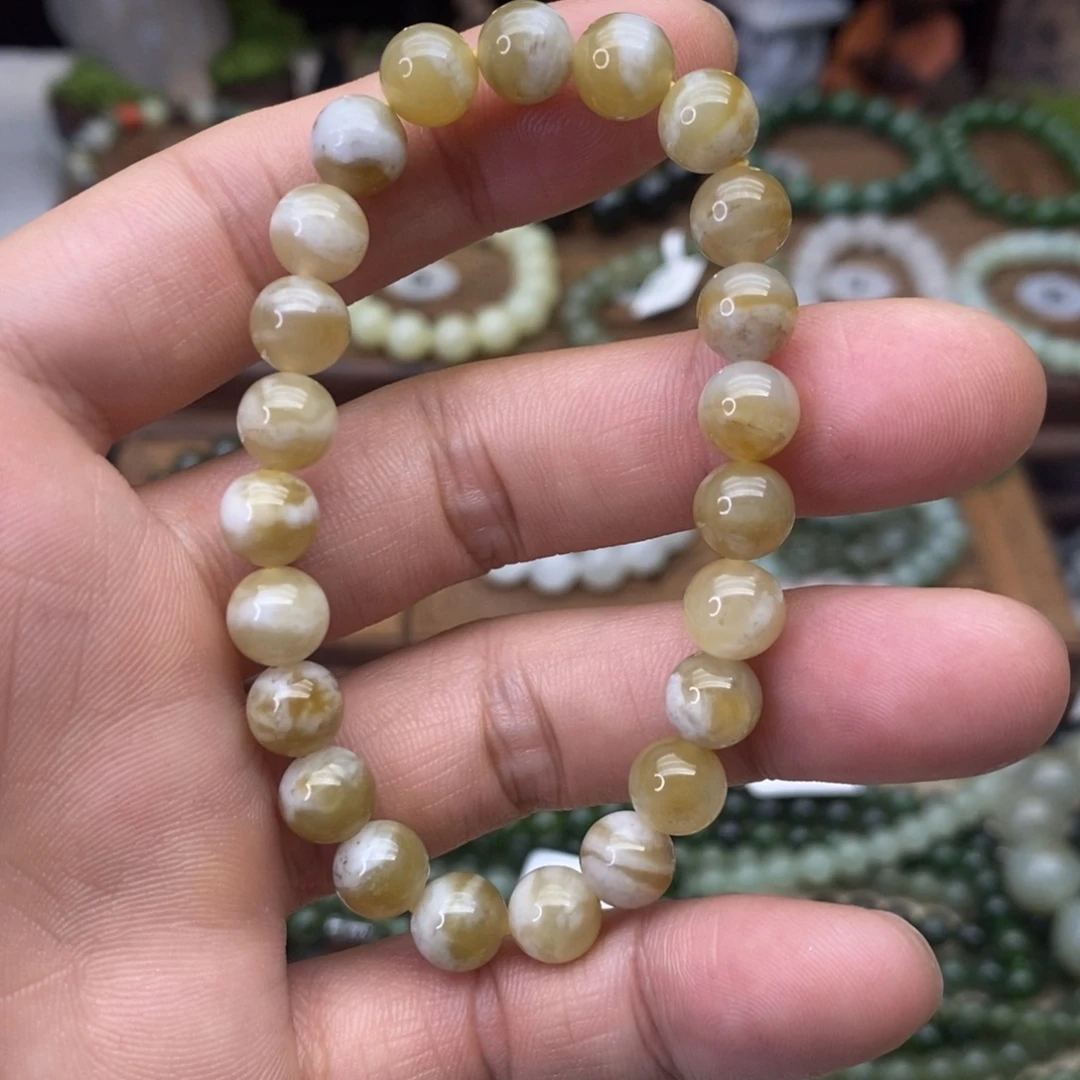 和田玉未镶嵌手链卡8且末糖（牛轧糖）