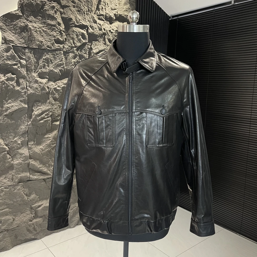 ZMY-FF牛皮油蜡小贝同款翻领夹克