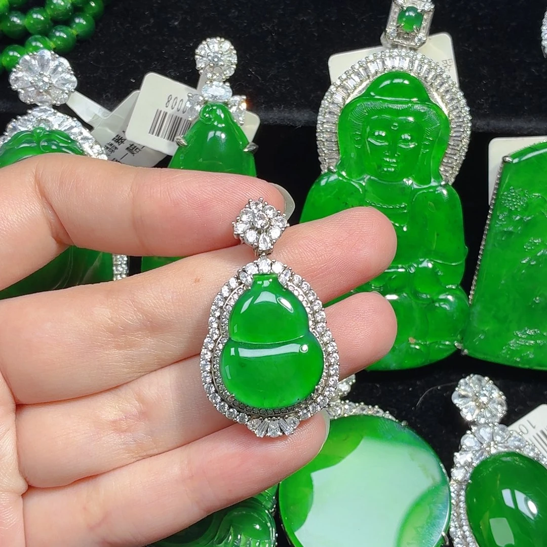 翡翠银S925镶嵌颈饰天然A货翡翠