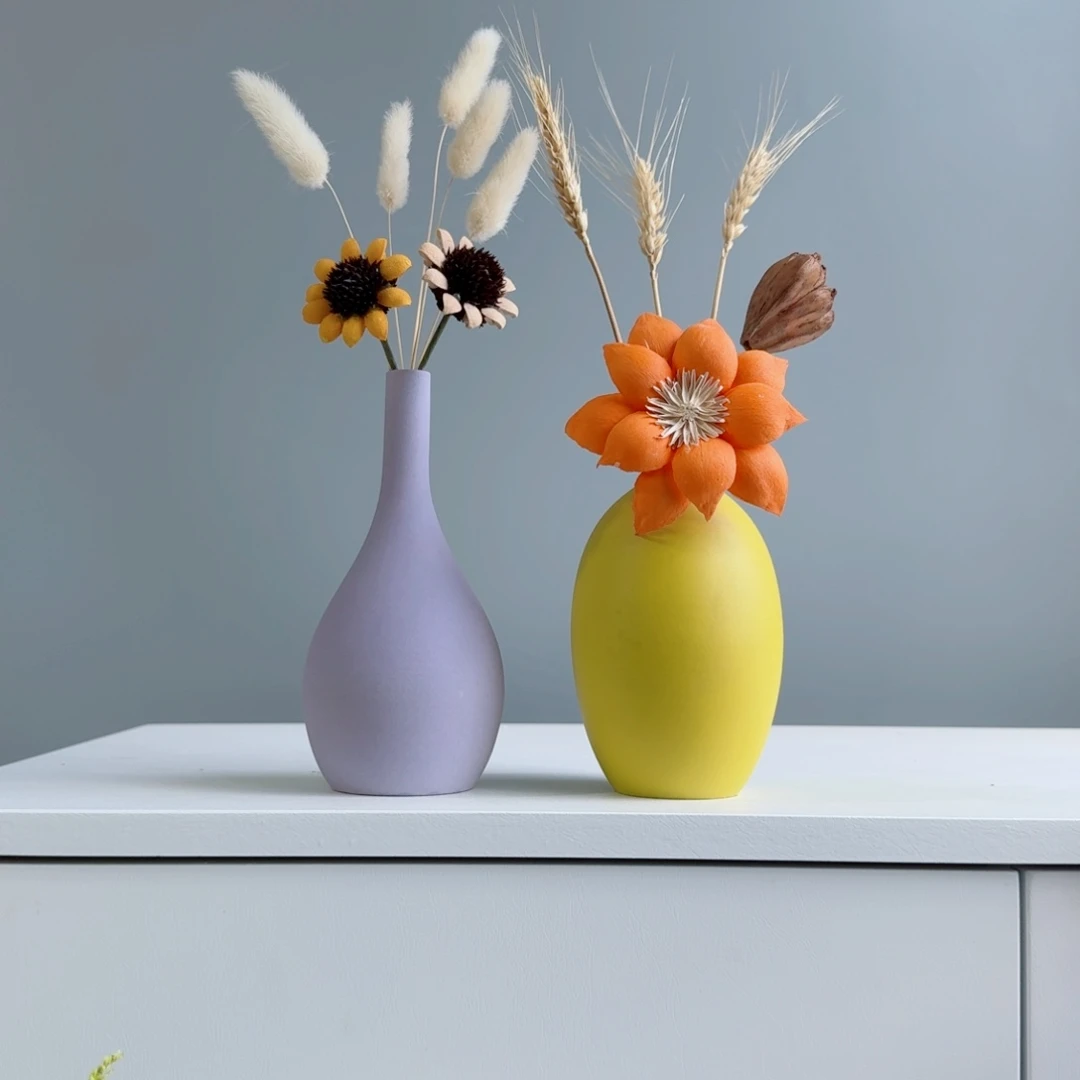 摆件陶瓷小花瓶摆件含花总高约20-30cm