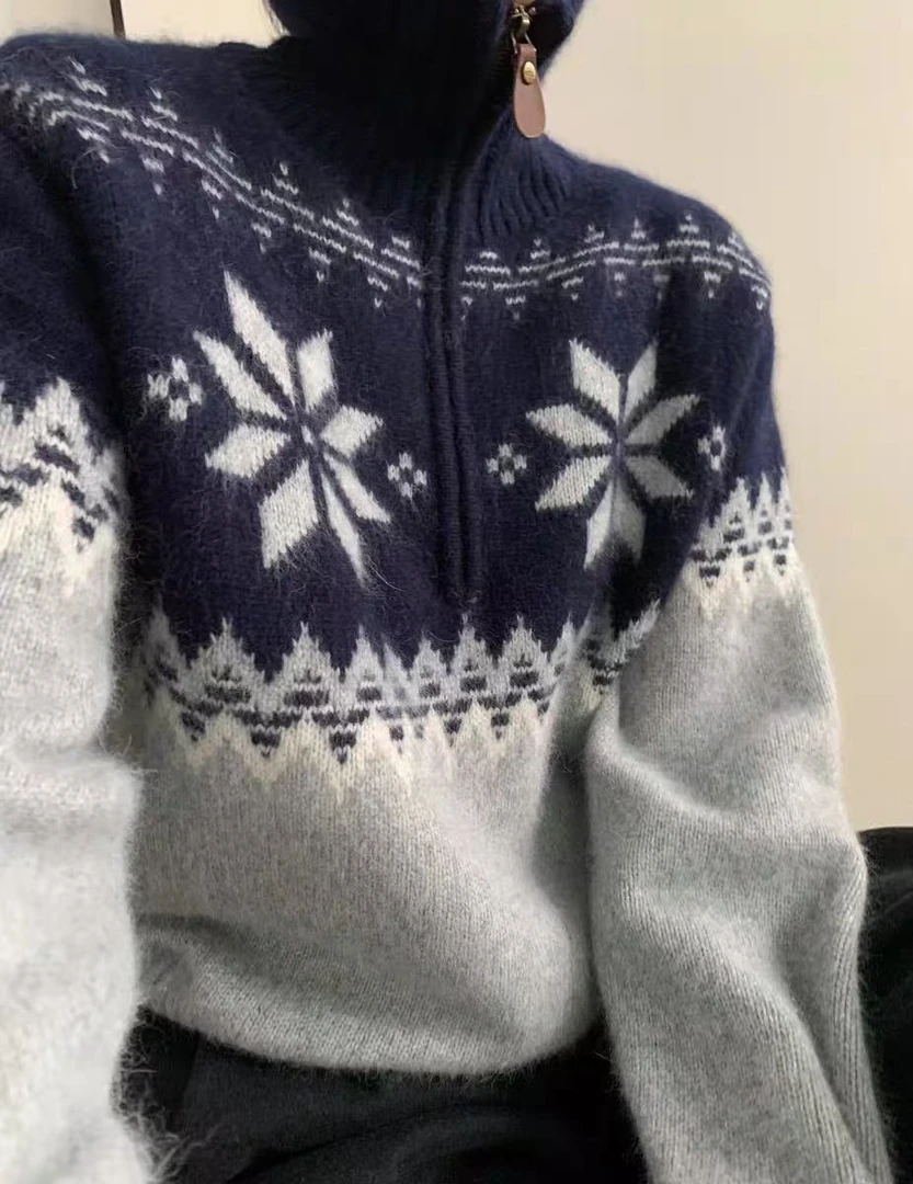 /雪花半拉链/费尔岛圣诞立领宽松保暖毛衣女 衣长56 胸围54 CM122