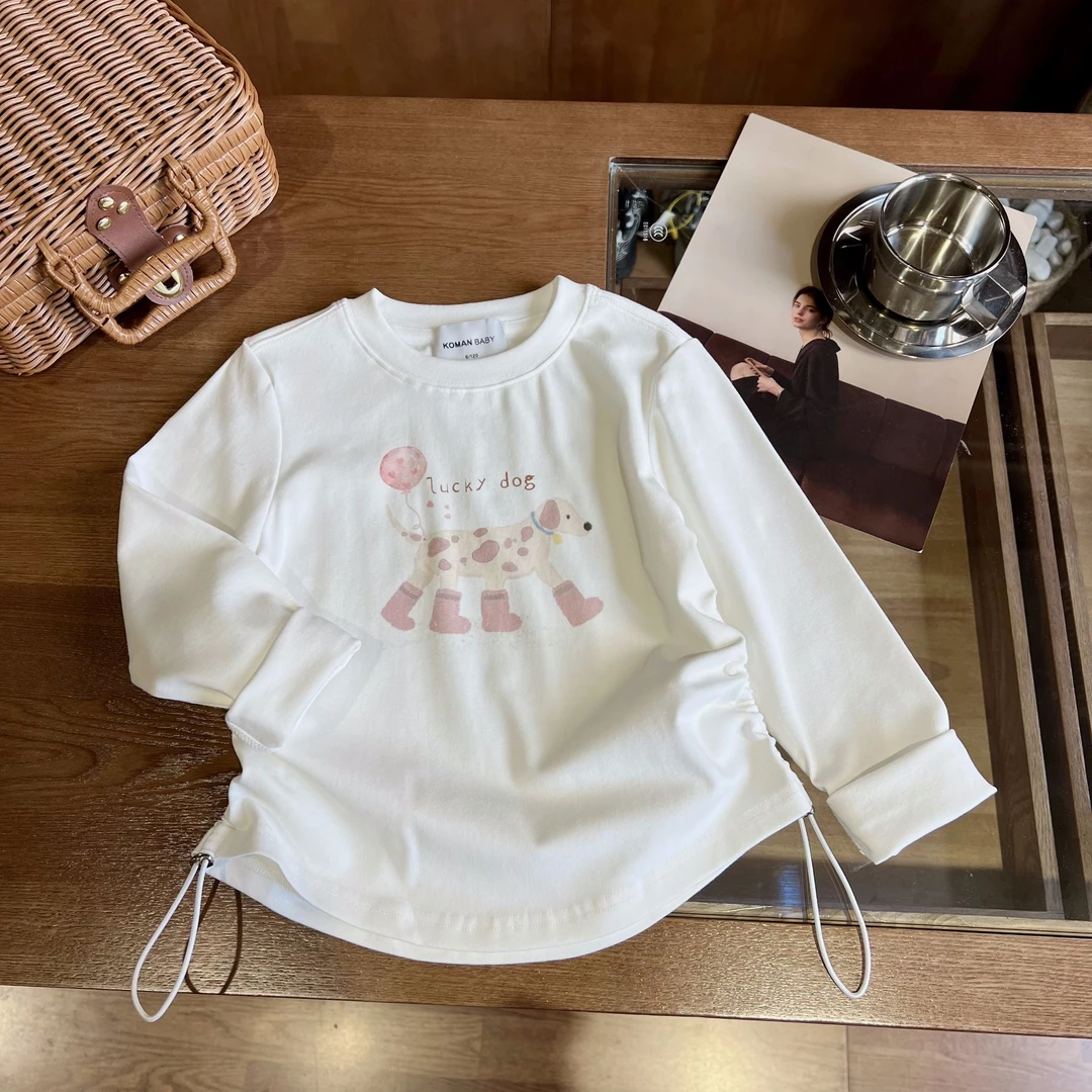 现货【气球狗T】92棉春装5446女童时尚百搭两侧带抽绳T恤卡通上衣