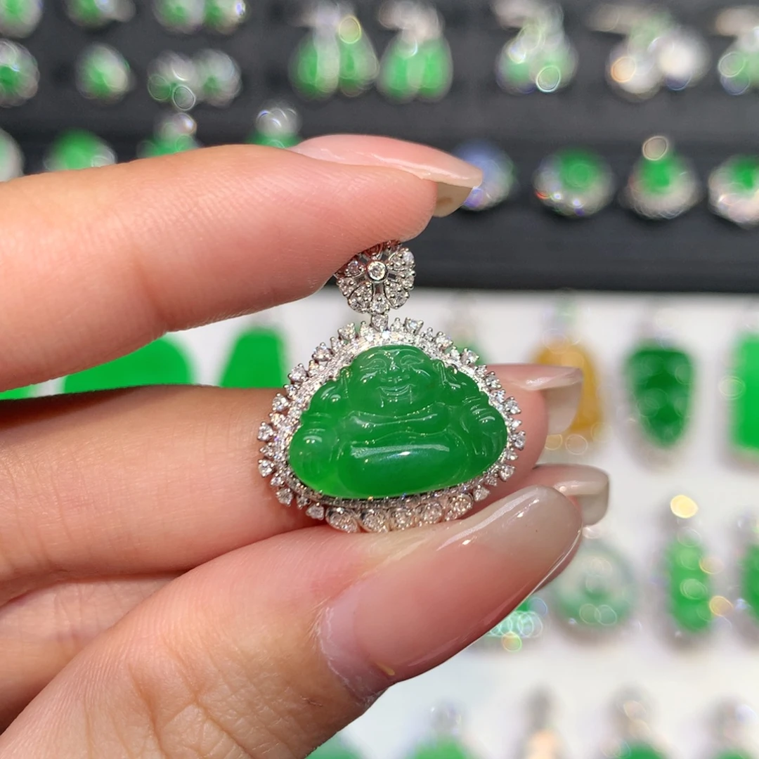 翡翠18K金镶嵌吊坠(不含链)