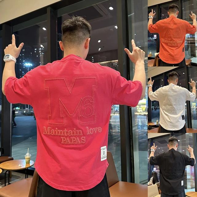 潮牌字母刺绣帅气T恤2025春夏新款时尚痞帅半袖圆领休闲宽松短袖