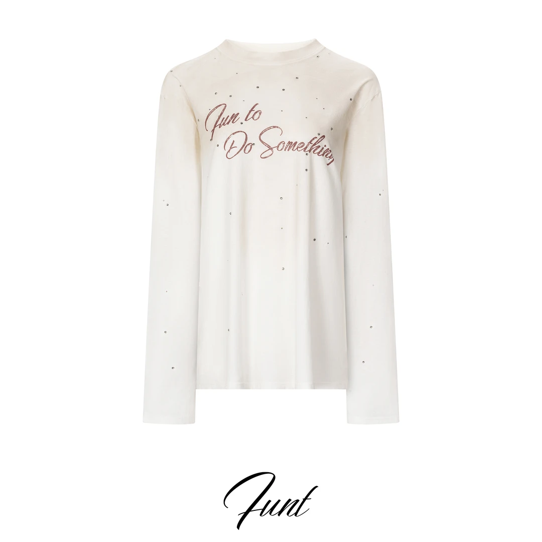 FUNT25SS新品“银河系列”做旧水洗印花亮钻长袖T恤010