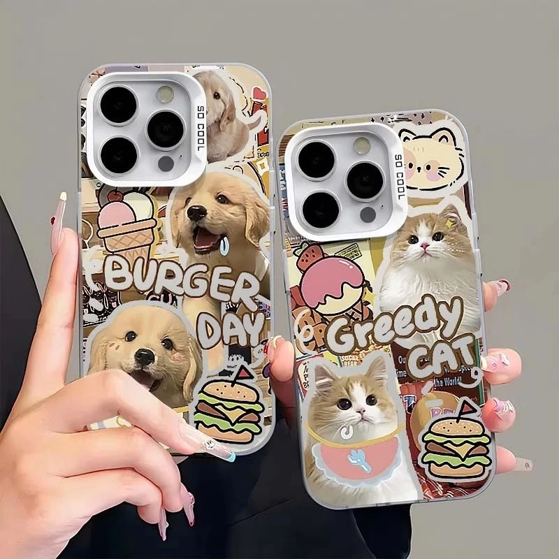汉堡猫狗适用苹果16plus手机壳小众卡通OPPO创意个性华为高端小米