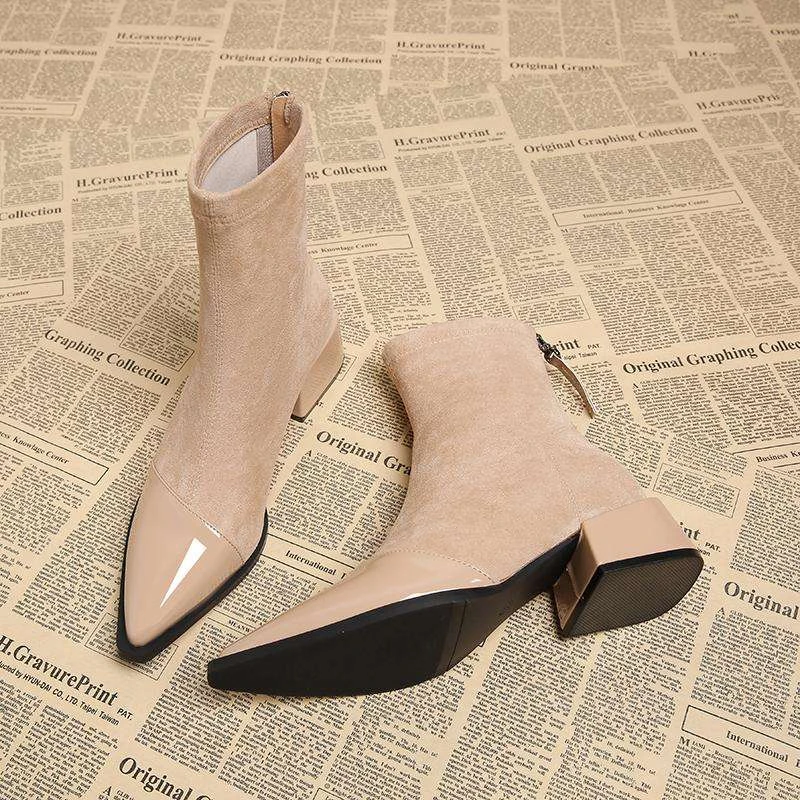 尖头低跟秋冬韩系洋气小香风短靴女瘦瘦鞋2025法式高级感炸街踝靴