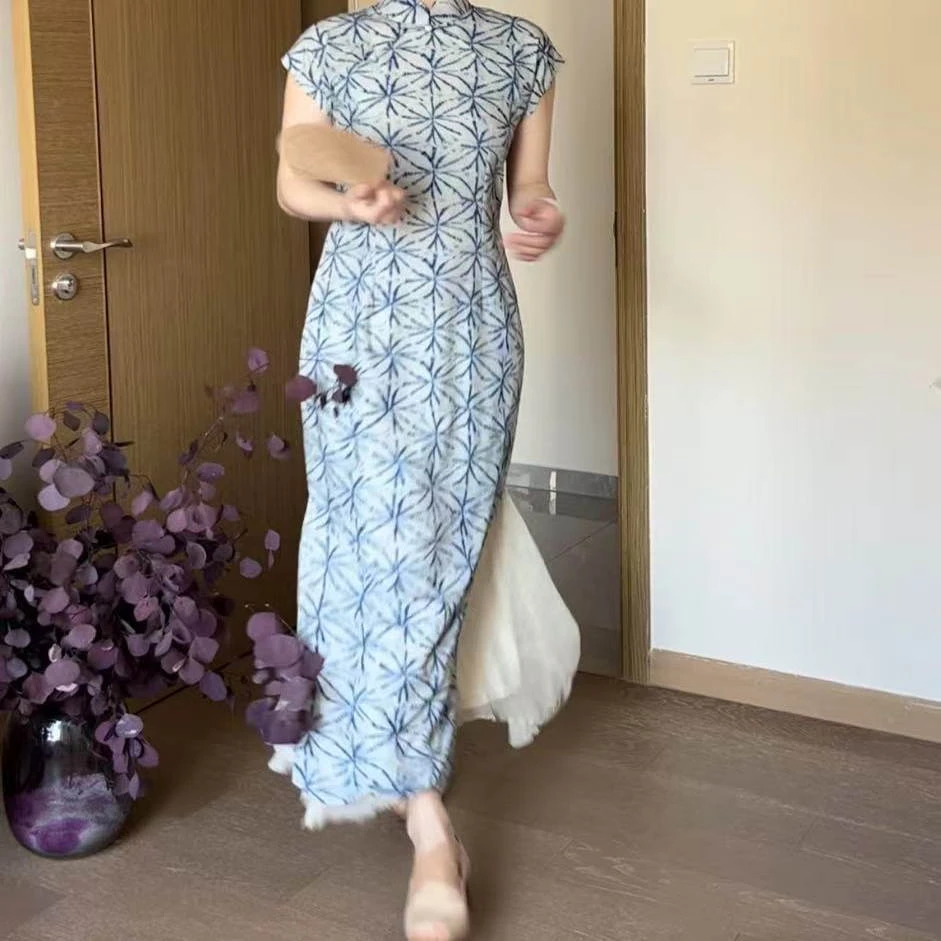 店长推进天丝麻百搭修身新中式复古文艺显瘦旗袍连衣裙女