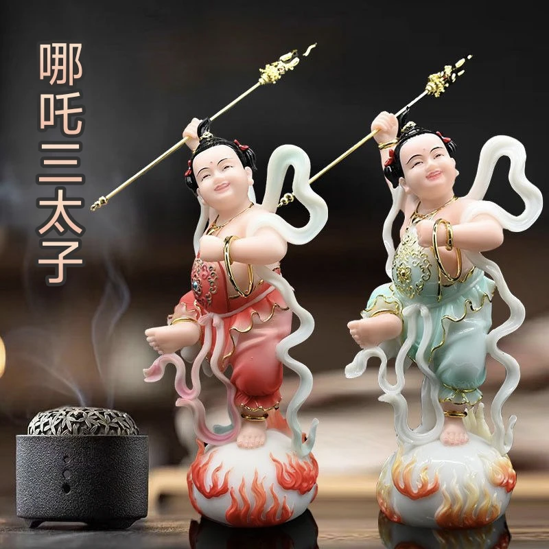 新款汉白玉哪吒三太子佛像居家供奉中坛元帅善财童子桌面摆件实心