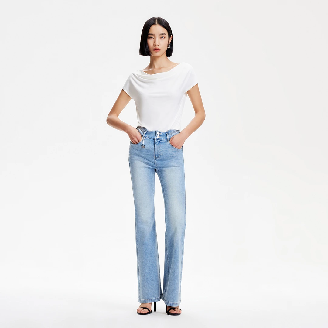 Vero Moda牛仔裤女欧若风【蝴蝶海】25春季波浪腰头千金325132063