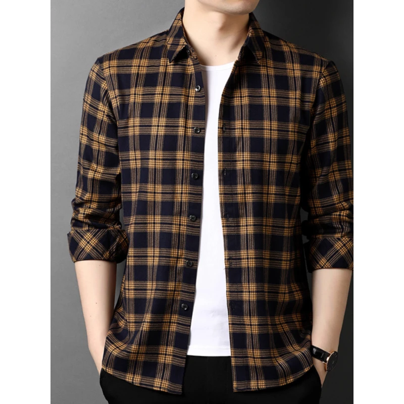 格纹长袖衬衫男士外套春秋季潮流韩版休闲男装免烫衬衫百搭格子衣
