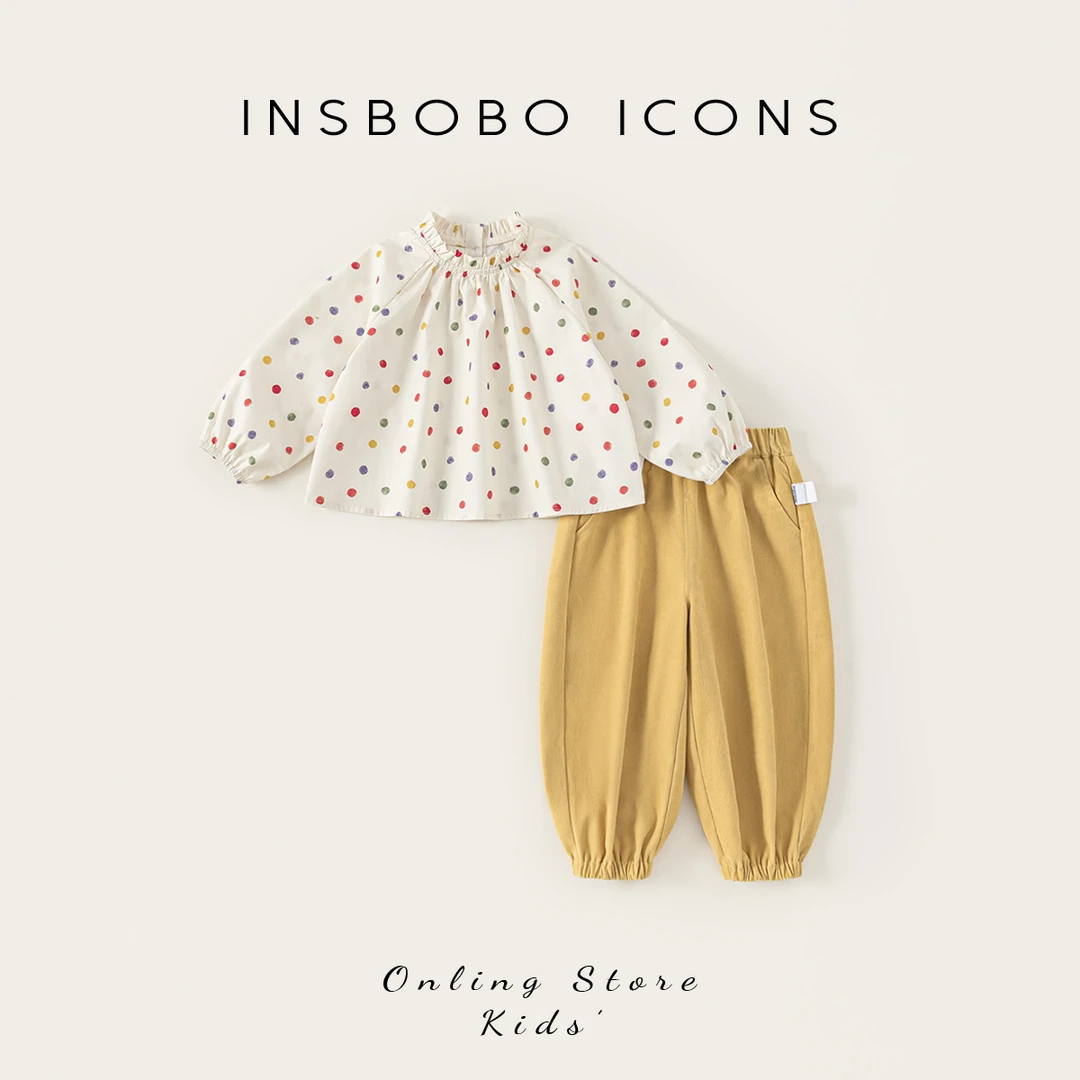 QT25121【秋】儿童套装（花边领波点收袖口上衣+纯色休闲收脚裤）