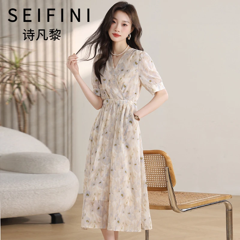 SEIFINI/诗凡黎折扣女装法式收腰碎花连衣裙气质显瘦温柔时尚长裙