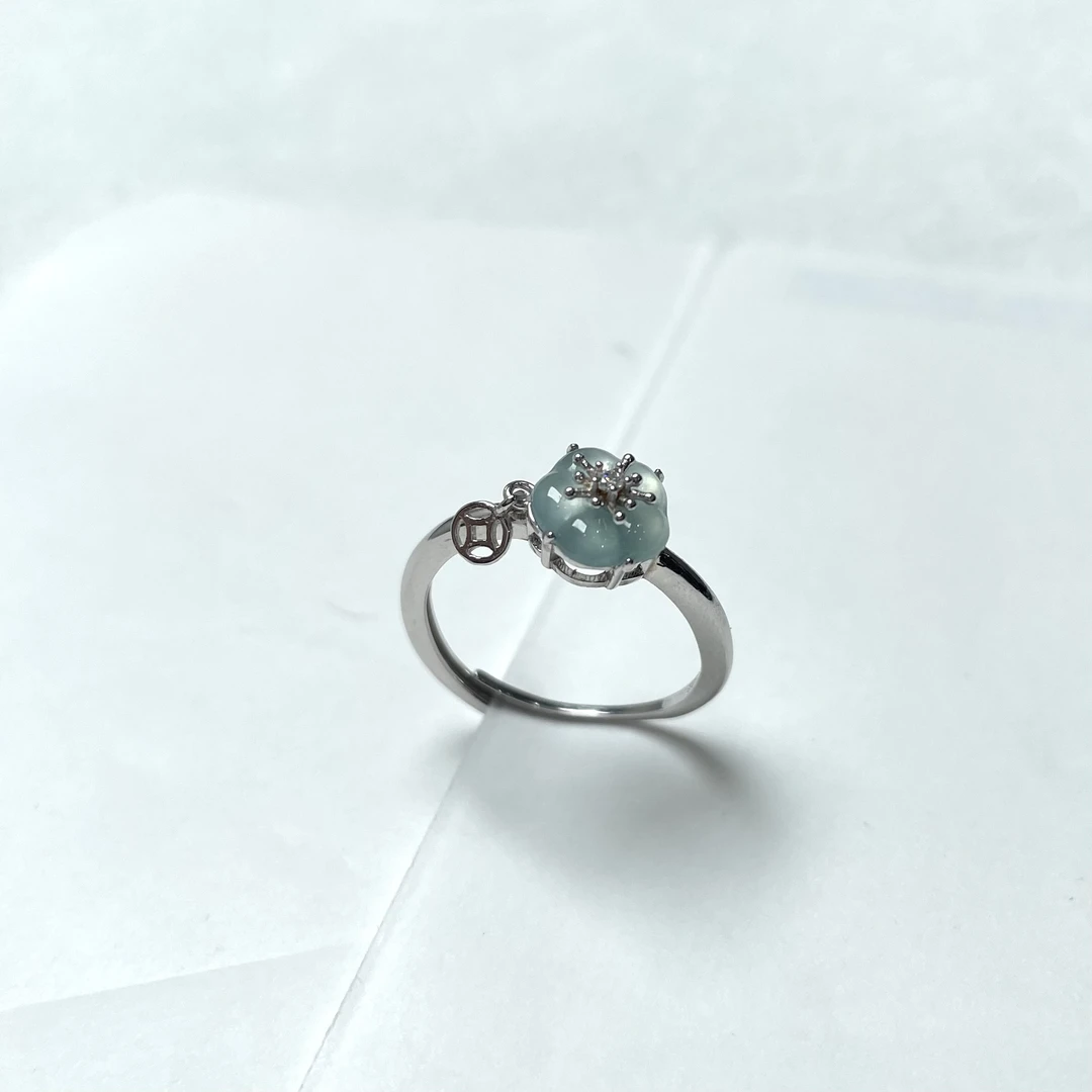 有钱花 翡翠小花戒指s925 KT24110517