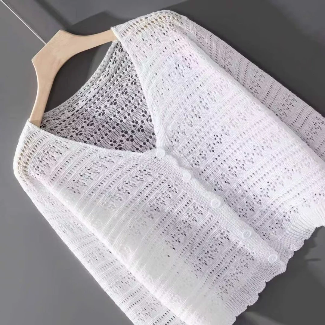 针织开衫女2025夏季新款薄款外套长袖短款镂空防晒披肩空调衫上衣