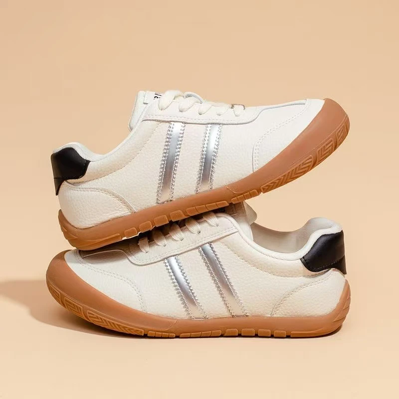 BN003 银色厚底德训鞋女春夏新款百搭复古小白鞋休闲运动板鞋子