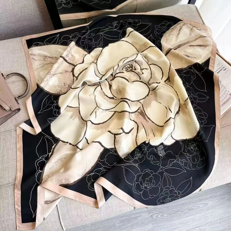 E301 中国风山茶花 70*70左右 围巾 Y10