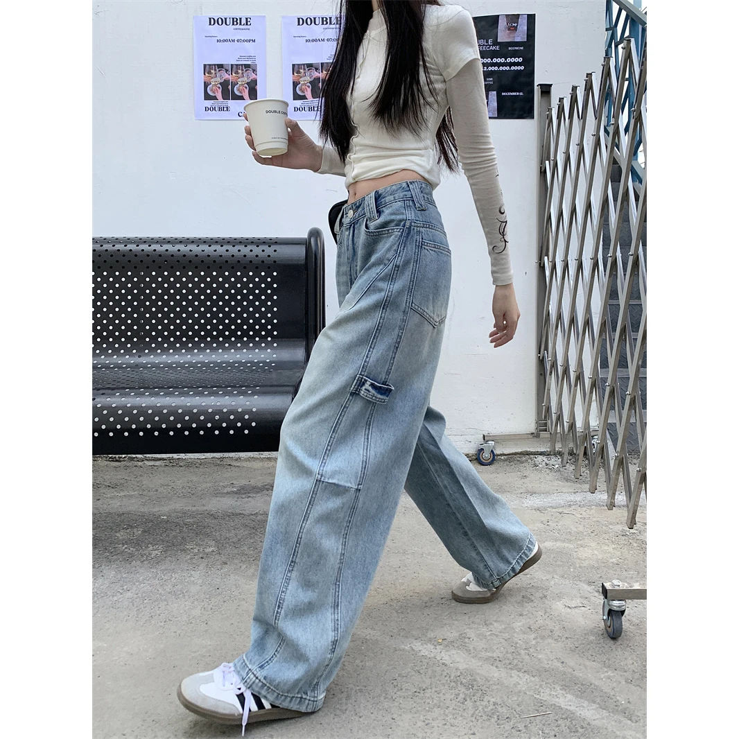 阔腿裤牛仔裤女2025年新款女士小个子窄版宽松百搭显瘦弯刀裤子