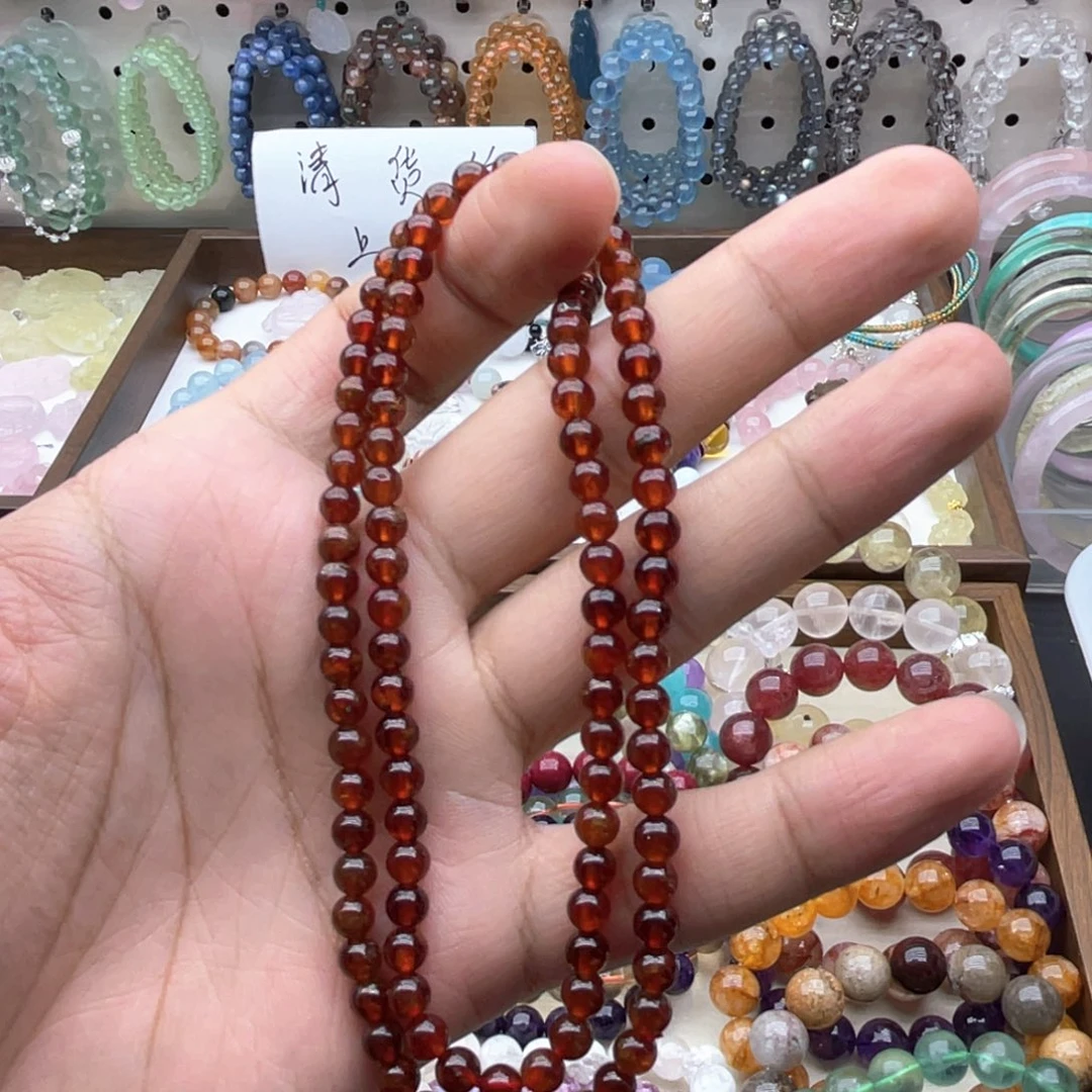 未镶嵌烟晶手链橙红石榴石三圈