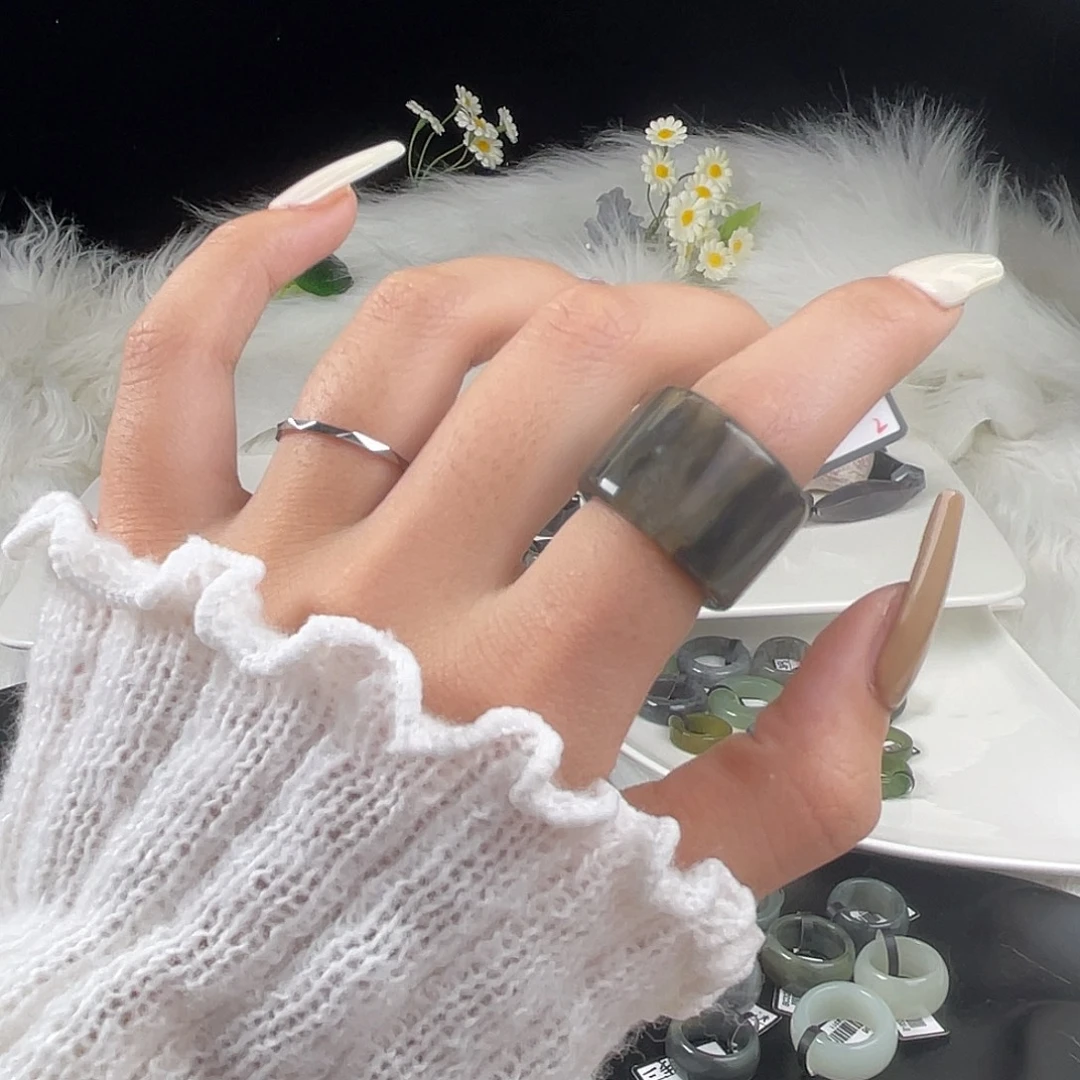 和田玉未镶嵌戒指U75糖青圆切17.7mm