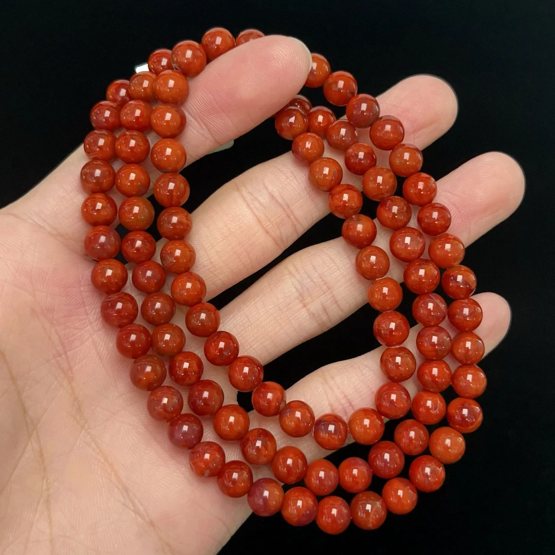 309C53凉山瓦西料南红双色锦红多圈手串项链