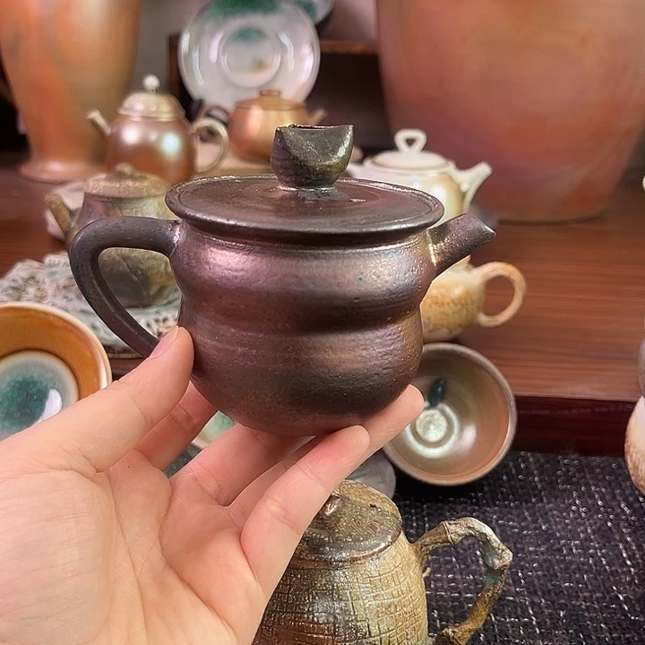 柴烧铁胎马克葫芦茶壶