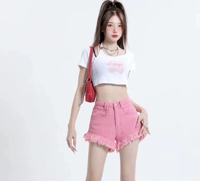 2025时尚牛仔短裤辣妹夏季复古A字包臀韩版显瘦